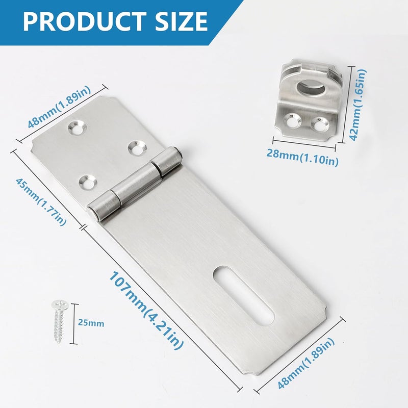 Mooche Door Lock Hasp Latch, Thicked SUS304 Stainless Steel Security Packlock Clasp Hasp Lock Latch for for Interior Door Front Door Toilet Door Barn Door Fence Door Garage Door Pet Room (Brushed, 4.21 Inch) - Image 2